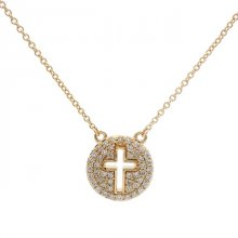 14K Yellow Gold Diamond Pave Open Cross Pendant, 0.19Carat TW